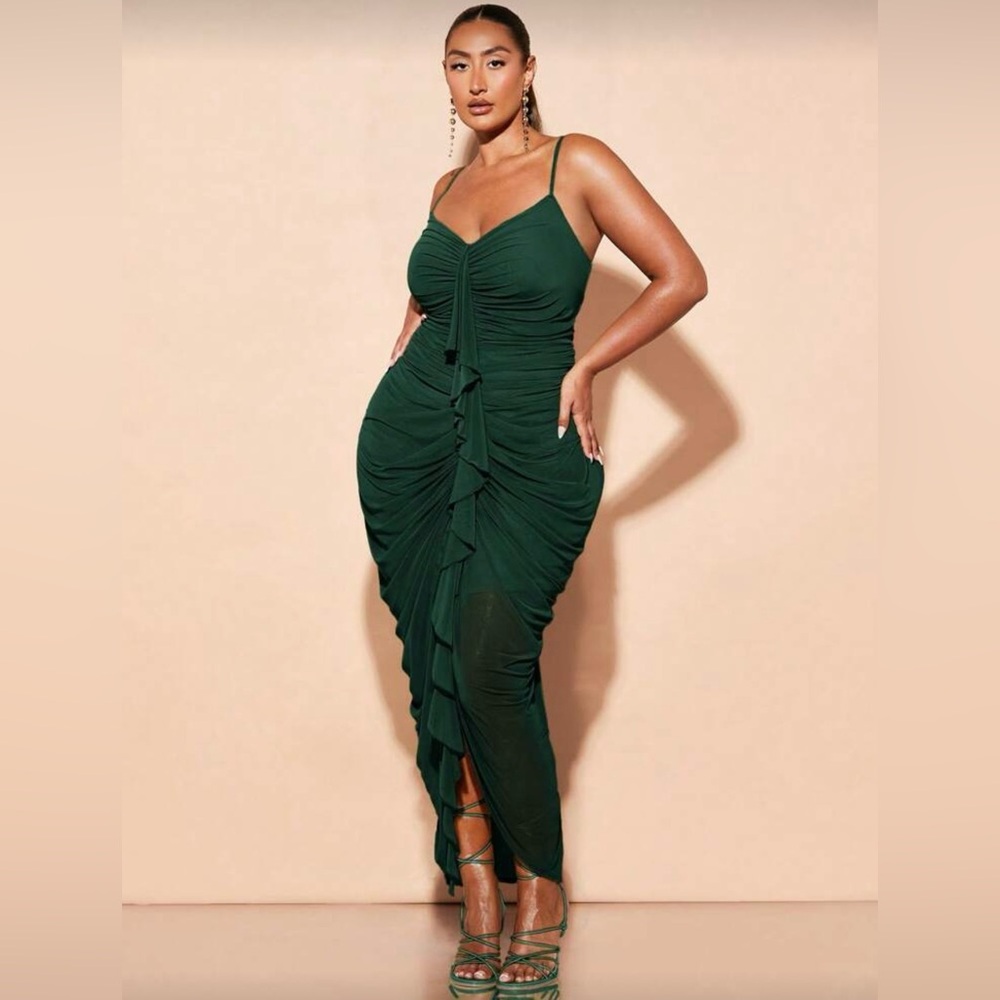 SHEIN Dark Green Ruched Maxi Dress - 0X
